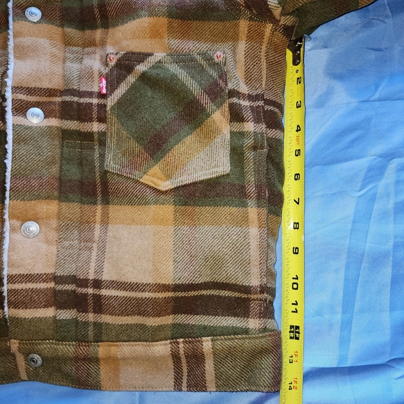 LEVI'S MEN'S PLAID WOOL- BLEND SHERPA-LINED TRUCKET JACKET BROWN/GREEN SZ SMALL - Picture 10 of 13